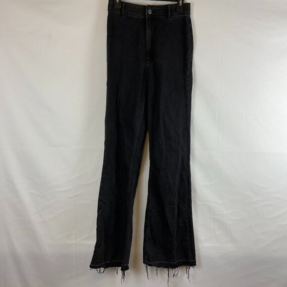 We The Free Jeans 27 Muted Black Slight Wide Leg Shredded Hem - Picture 1 of 11